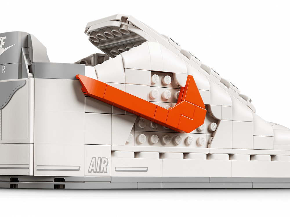A close-up of the LEGO Air Force 1 shoe design itself