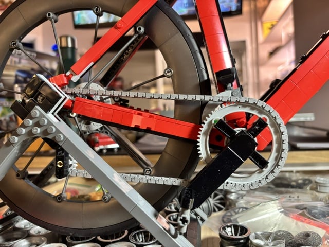 Close-up look at the intricate chain mechanism