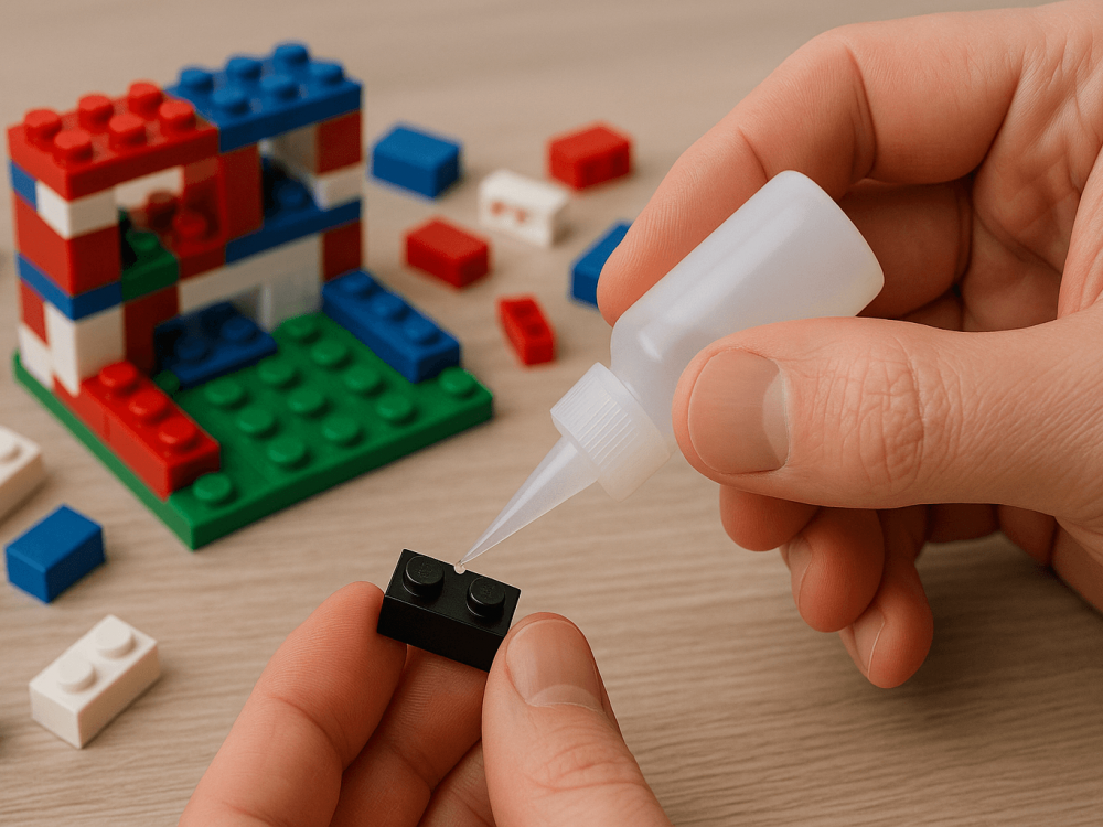 Close Up - Gluing a LEGO Set In Action