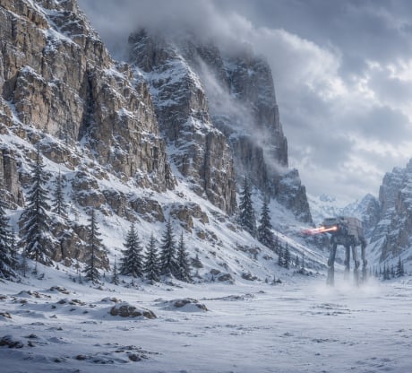Snowy pass backdrop for LEGO® Imperial Remnant AT-AT with INT-4 (75454) Display Case