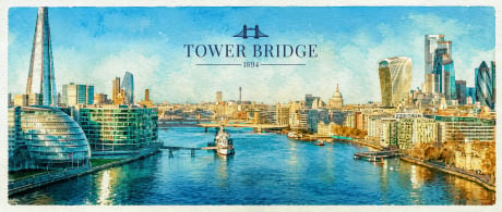 Thames watercolour backdrop for LEGO® Tower Bridge (21067) Display Case