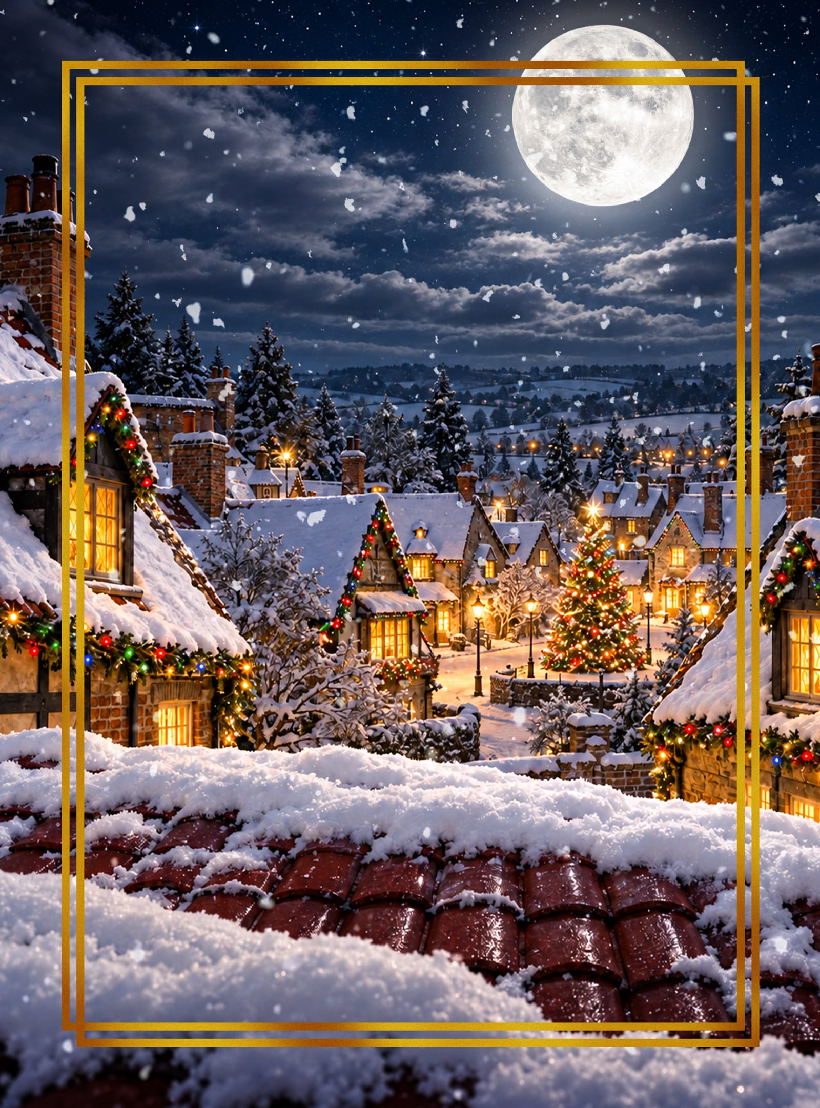 Rooftops backdrop for LEGO® Santa's Holiday Countdown (40874) Display Case