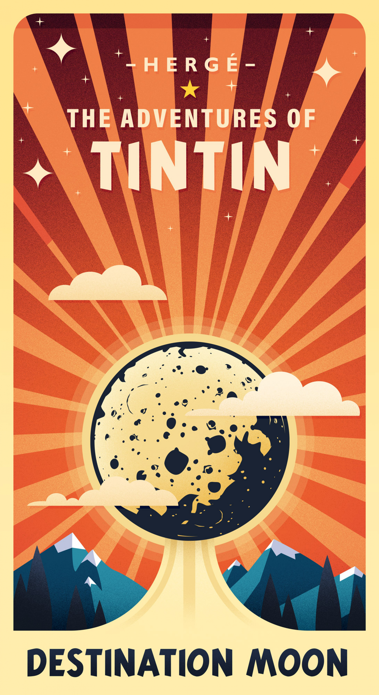 Retro backdrop for LEGO® Tintin Moon Rocket (21367) Display Case