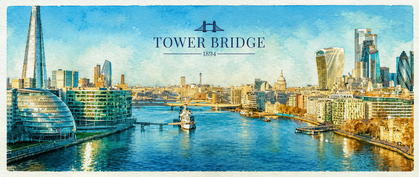 Thames watercolour backdrop for LEGO® Tower Bridge (21067) Display Case